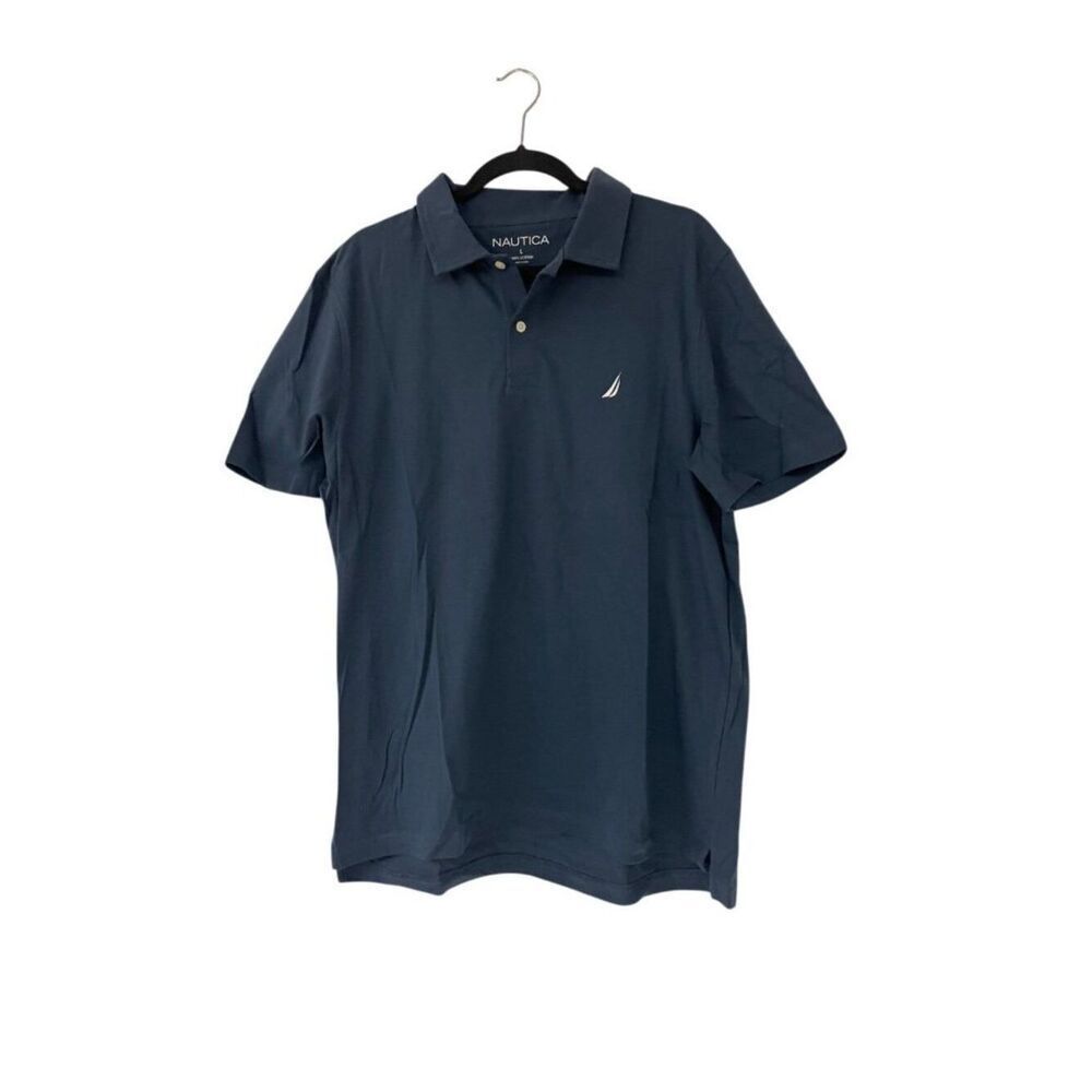 Nautica Mens Polo Shirt Size L Stormy Blue Cotton Short Sleeve Golf K3551T NWT